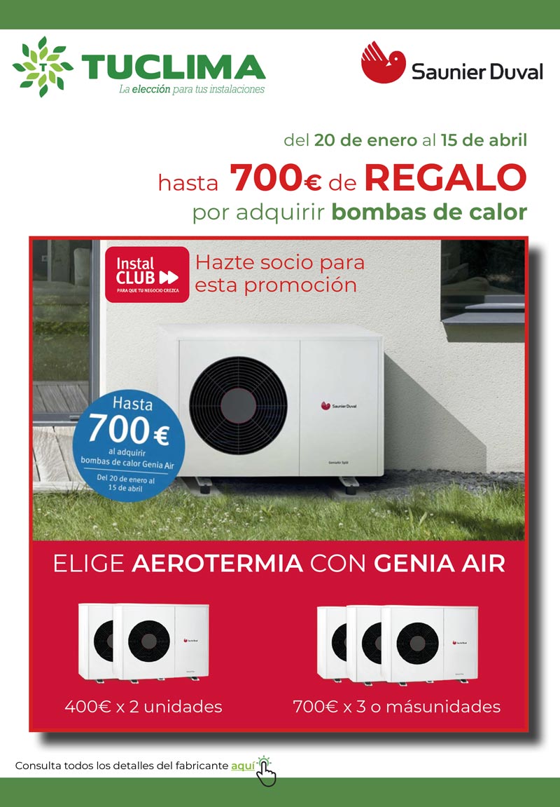 Únete a Instal CLUB de Saunier y llévate hasta 700€ por adquirir bombas de calor Genia Air