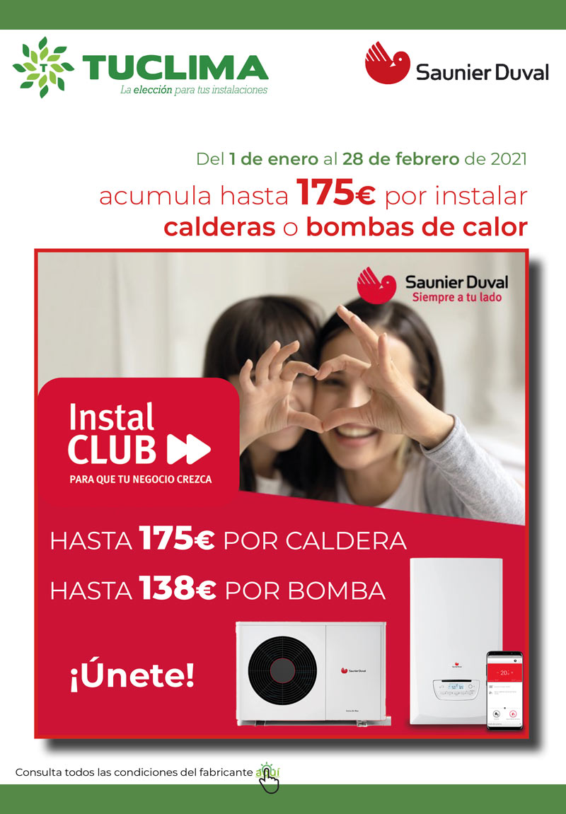 Instala Calderas o Bombas de Calor de Saunier y llévate hasta 175€ de regalo siendo socio de InstalClub