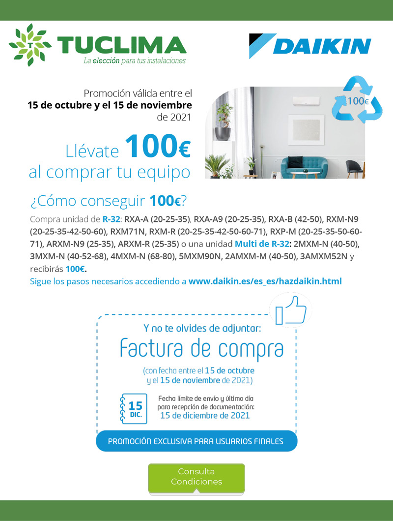 Promo Renuévate con Daikin: 100€ de regalo al comprar Aire Acondicionado