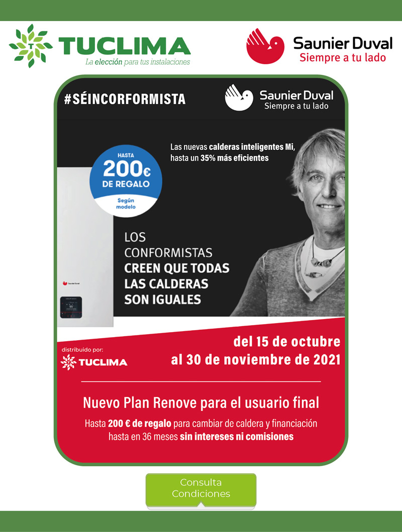 Promo #SéInconformista: hasta 200€ de regalo con tu caldera Saunier Duval