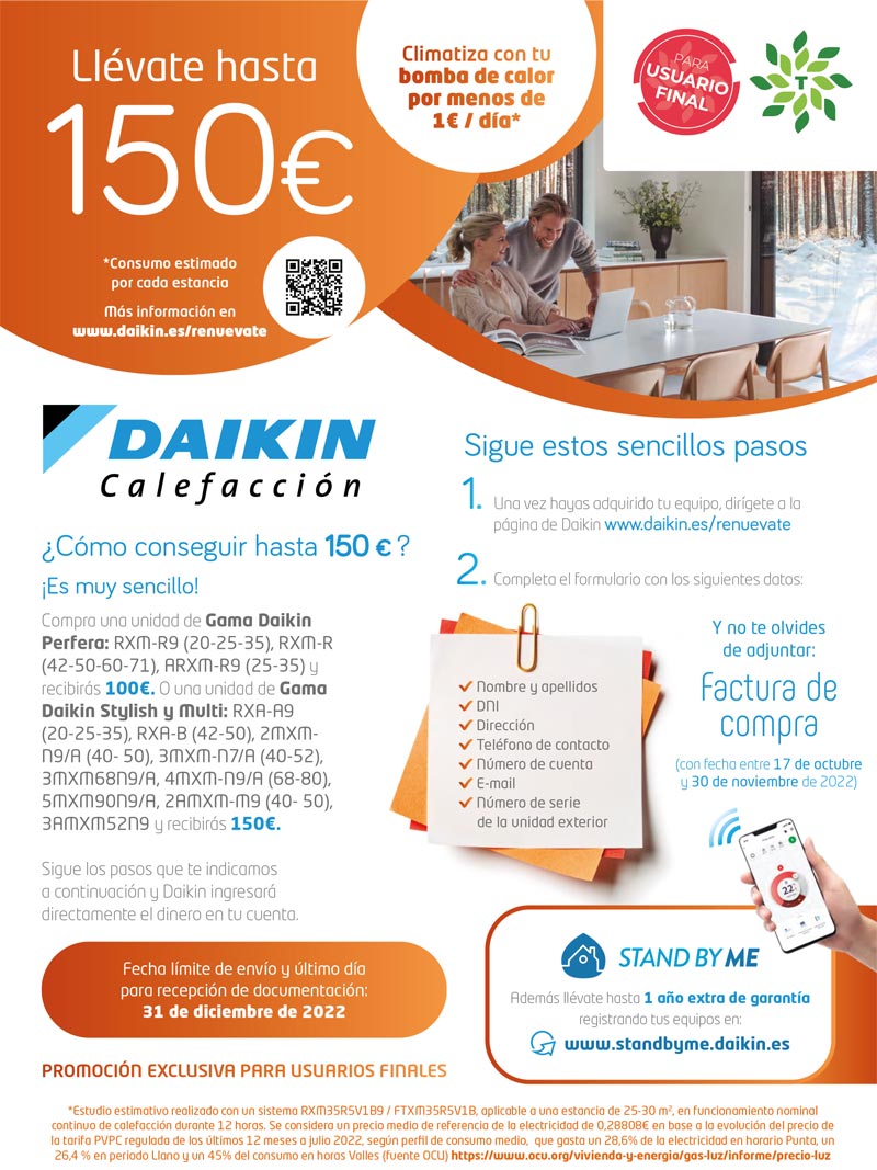 ¡Promoción Usuario Final Daikin – Hasta 150€ por tu bomba de calor!