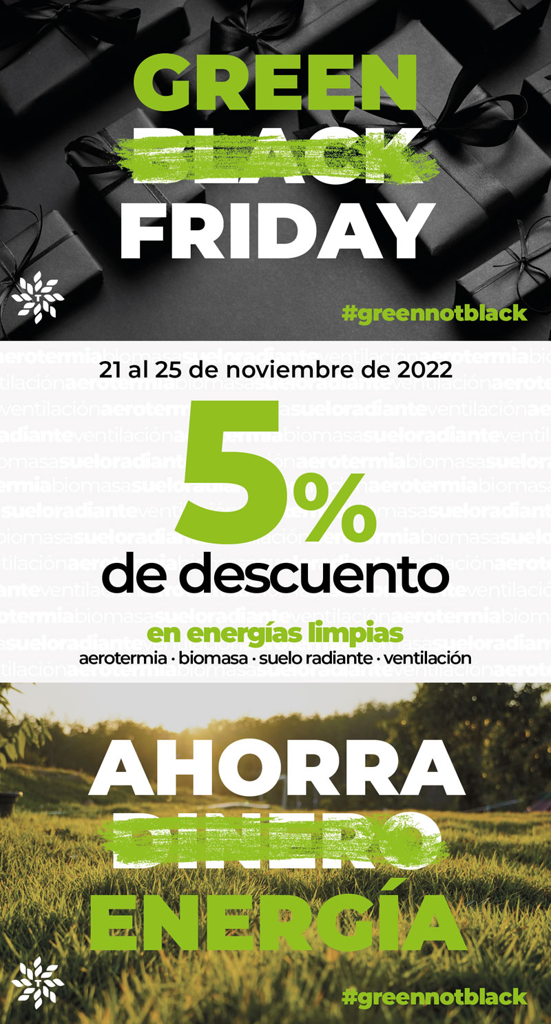 El Black Friday es Green Friday en Tuclima. 5% de descuento en Energías Limpias