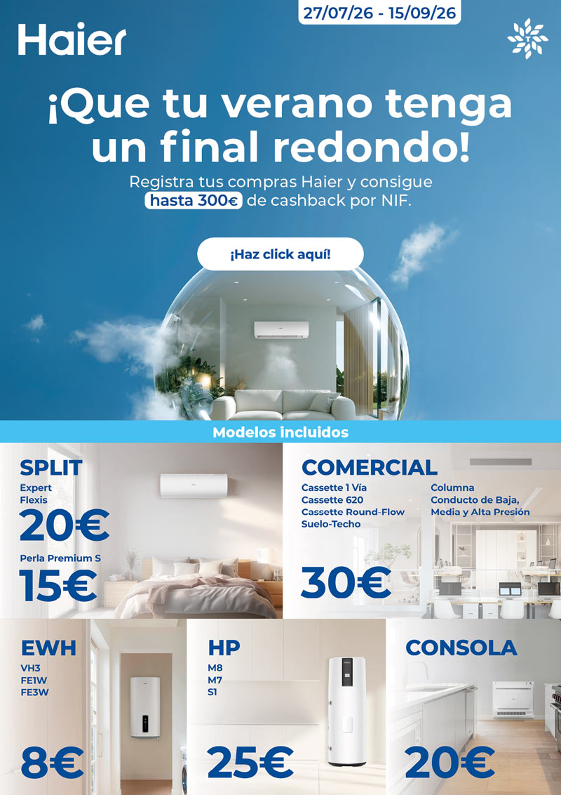 Consigue hasta 300€ comprando equipos Haier
