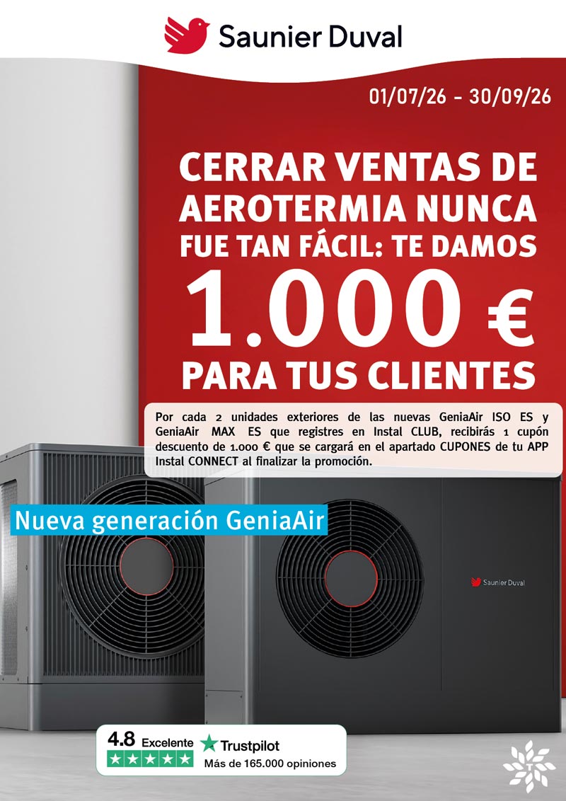 1.000€ para tus ventas de aerotermia Saunier Duval